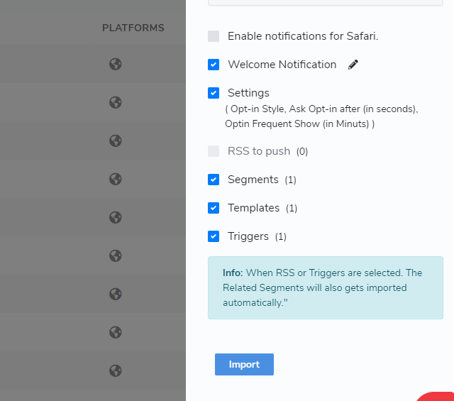 duplication project window for push notifications