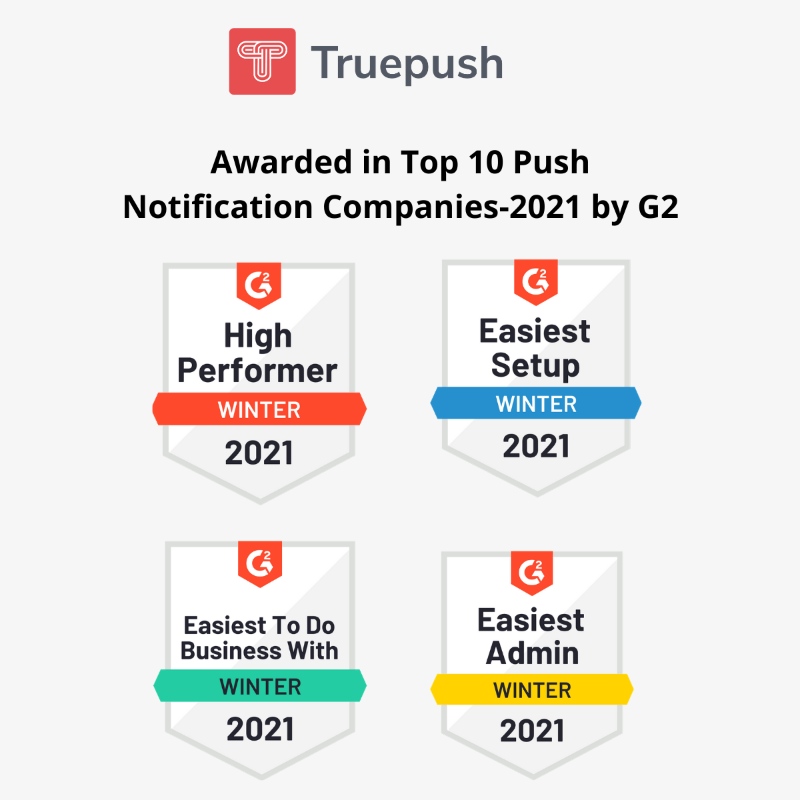 Truepush awarded for various categories by G2 reports 2021
